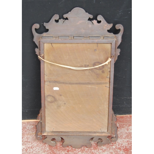 316 - George II style inlaid walnut fretwork wall mirror, inlaid with a floral motif to the frieze, 72cm h... 