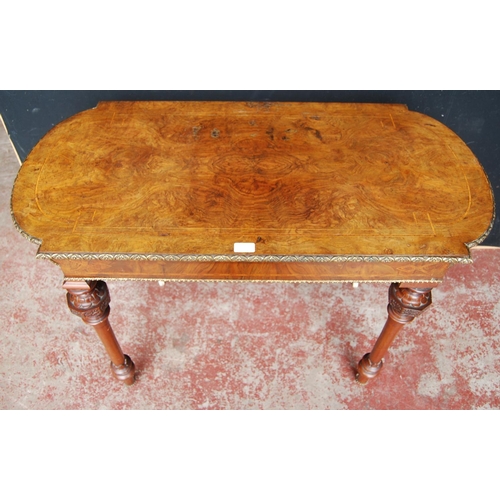 318 - 19th century French inlaid burr walnut hall table, the D-end top above an inlaid frieze decorated wi... 