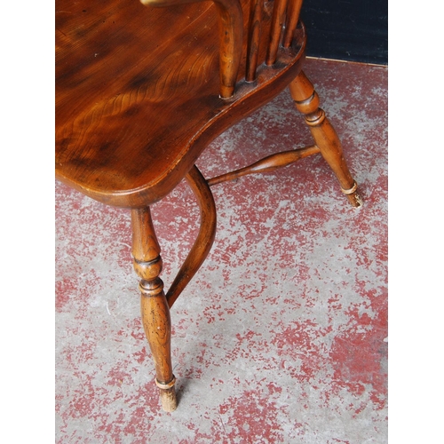 327 - 19th century ash and elm Windsor armchair, the hoop stick back with a pierced splat and dish seat, o... 