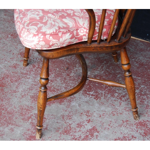 328 - 19th century ash and elm Windsor armchair, the hoop stick back with a pierced splat and dish seat, o... 