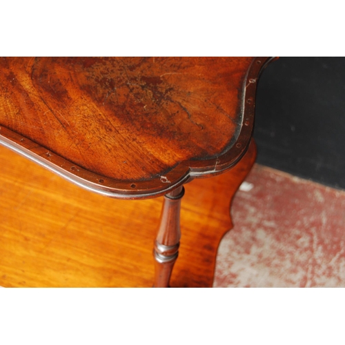 330 - 19th century mahogany window table, with two shaped tiers, on turned supports with brass castors, 75... 
