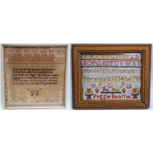 131 - Victorian needlepoint sampler worked by Mary Ann Belford, August 1850, with alphabet above a written... 