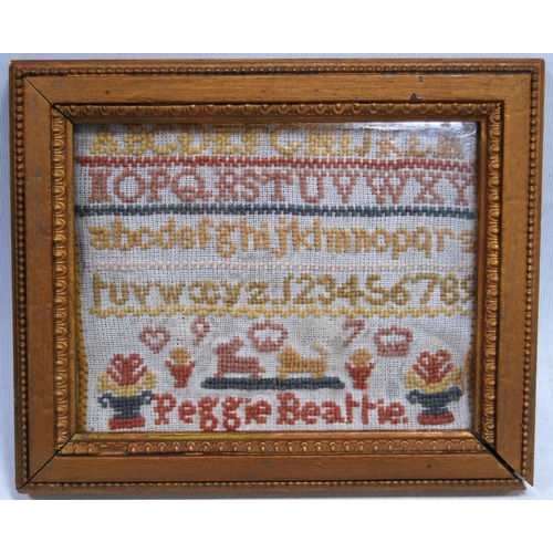 131 - Victorian needlepoint sampler worked by Mary Ann Belford, August 1850, with alphabet above a written... 