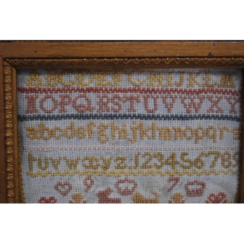 131 - Victorian needlepoint sampler worked by Mary Ann Belford, August 1850, with alphabet above a written... 