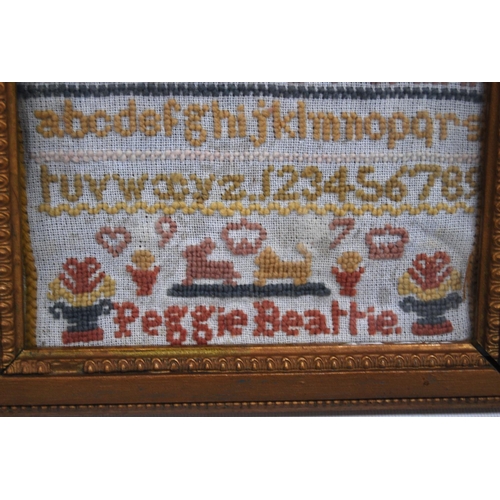 131 - Victorian needlepoint sampler worked by Mary Ann Belford, August 1850, with alphabet above a written... 