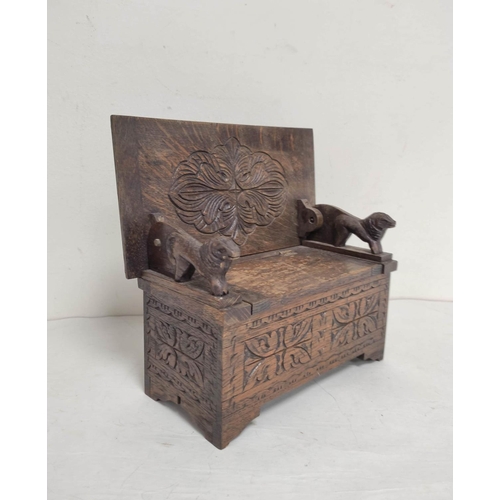 3 - Two apprentice furniture models to include an oak monk's bench music box and a small wooden sideboar... 