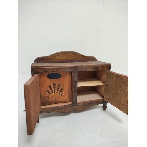 3 - Two apprentice furniture models to include an oak monk's bench music box and a small wooden sideboar... 