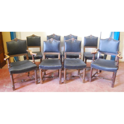 319 - Oak ten-piece dining room suite, comprising a sideboard, pull-out extending dining table and eight c... 