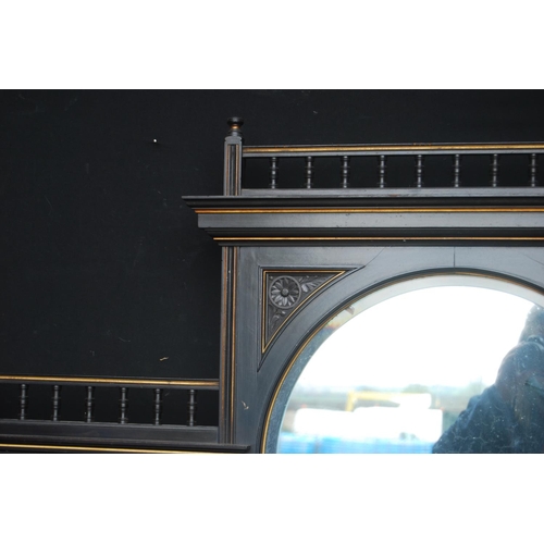 323 - Late 19th century Aesthetic Movement ebonised and walnut drawing room cabinet, the top section with ... 