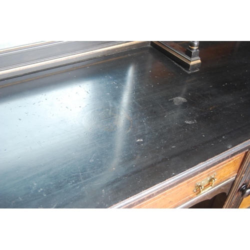 323 - Late 19th century Aesthetic Movement ebonised and walnut drawing room cabinet, the top section with ... 
