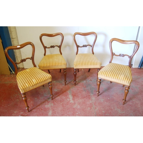 334 - Set of four Victorian rosewood and walnut parlour chairs, each with a shaped top above a scroll back... 