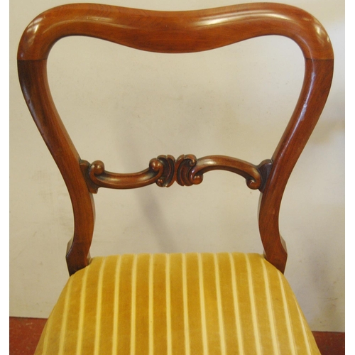 334 - Set of four Victorian rosewood and walnut parlour chairs, each with a shaped top above a scroll back... 