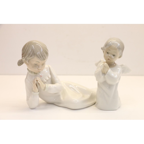 2 - Lladro figure of a praying cherub 13cm, and a Nao model of a girl.  (2)
