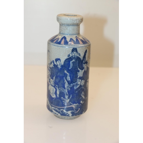 20 - Reproduction oriental bottle vase decorated with figures, 16cm.
