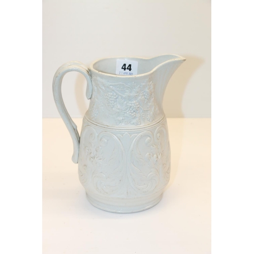 44 - Victorian relief decorated jug, 20cm.