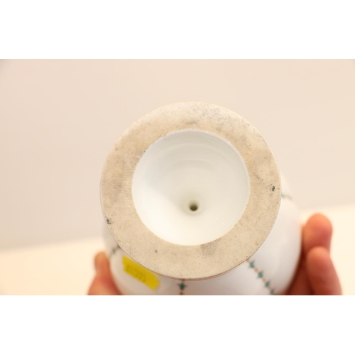 6 - Victorian porcelain lidded vase, with pink and gilt ribbon decoration.