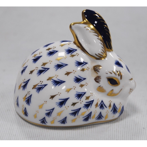 173 - Four Royal Crown Derby animal paperweights modelled as a robin redbreast, horse, rabbit and another ... 