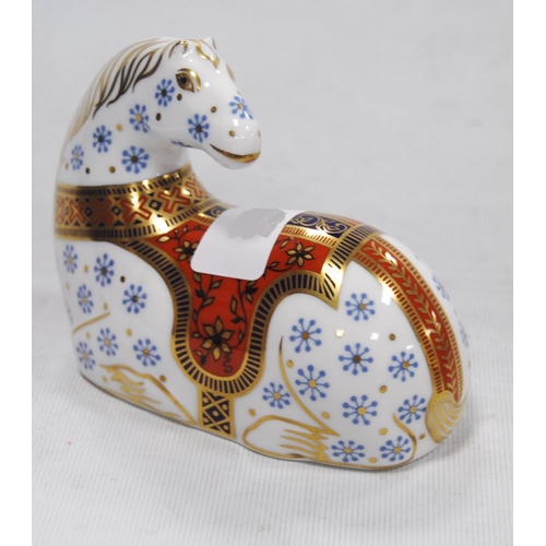 173 - Four Royal Crown Derby animal paperweights modelled as a robin redbreast, horse, rabbit and another ... 
