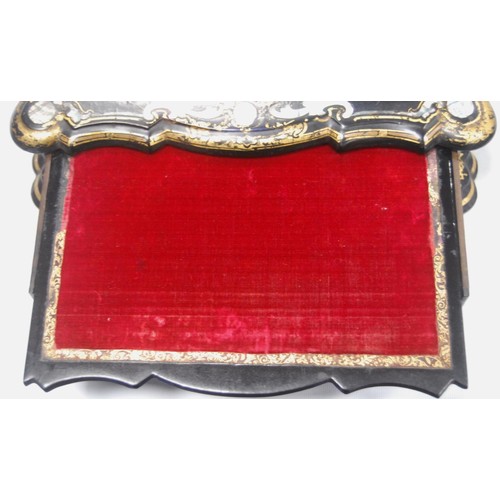 134 - Victorian black papier mâché gilt and mother of pearl desk stand with integral stamp box and pen wel... 