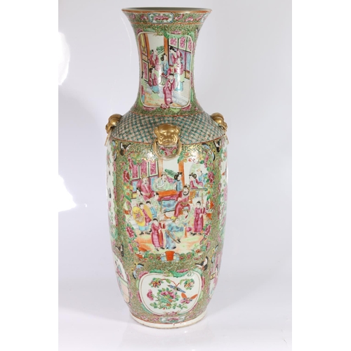 379 - 19th century Chinese Canton famille rose vase of baluster form, with long neck and flaring rim, the ... 