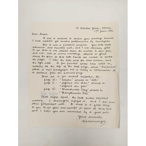 102 - WAINWRIGHT ALFRED.  A 23 line manuscript letter to Brian Smith reviewing and commenting on the latte... 