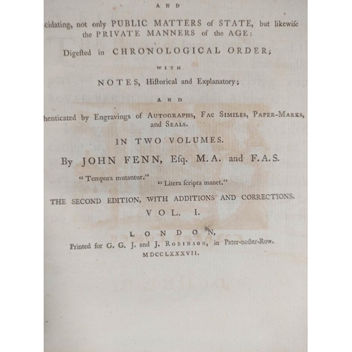 296 - FENN JOHN. Original Letters Written During the Reigns of Henry VI, Edward IV & Richard III. 2 vo... 