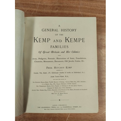 182 - HITCHIN-KEMP FRED.  A General History of the Kemp & Kempe Families of Great Britain &a... 