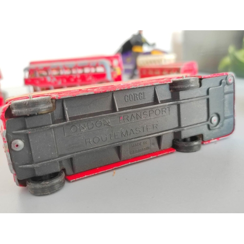 5 - Quantity of loose and boxed vintage model vehicles to include eleven die cast Routemaster model buse... 