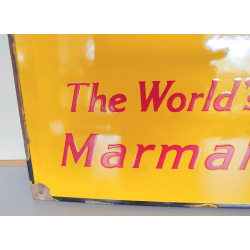 214 - Vintage Robertson's Golden Shred enamel sign with their infamous mascot surrounded by the text 