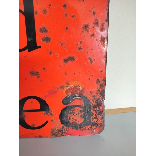 216 - Vintage 1930s/40s Brooke Bond Tea enamel advertising sign. Featuring company text against an orange ... 