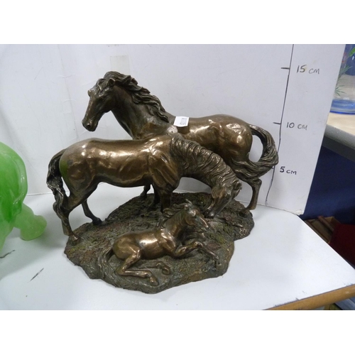 11 - Green quartz glass model of an elephant, Indian brass elephant figure, modern glass figure of nude f... 