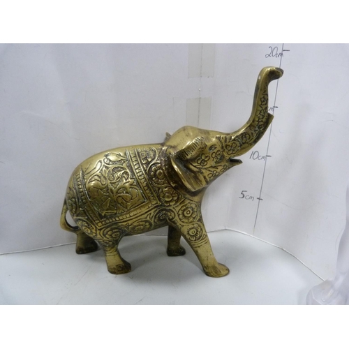 11 - Green quartz glass model of an elephant, Indian brass elephant figure, modern glass figure of nude f... 