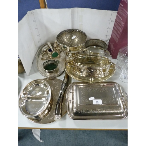 35 - Collection of EP to include entrée dish and cover, cake basket, dish rings, rose bowl with spreader,... 