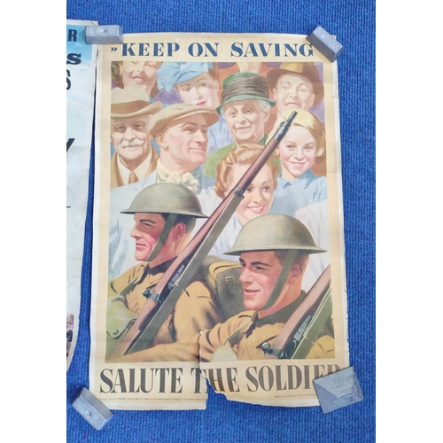 160 - WW2 Posters. Two British 1940s paper posters the first issued in 1944 depicts two soldiers against a... 