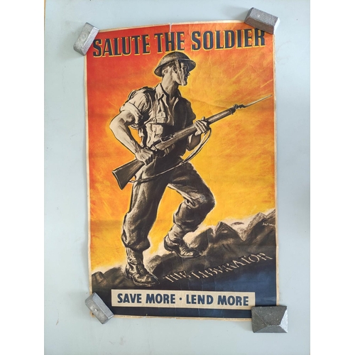 161 - WW2 Poster: British 1940s paper poster issued in 1944 depicting a soldier against an orange sunset a... 