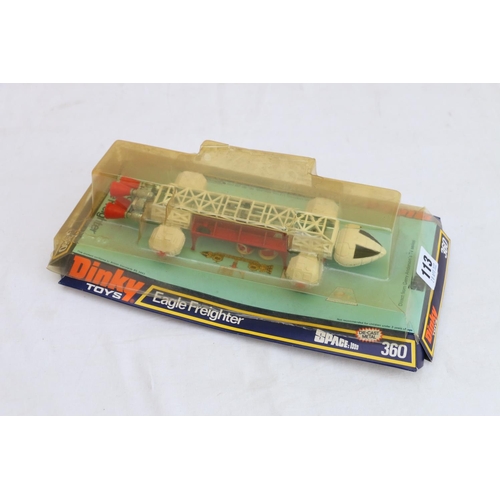 113 - Dinky Toys 360 Eagle Freighter from Gerry Anderson's Space 1999, on cardboard stand with bubble pack... 