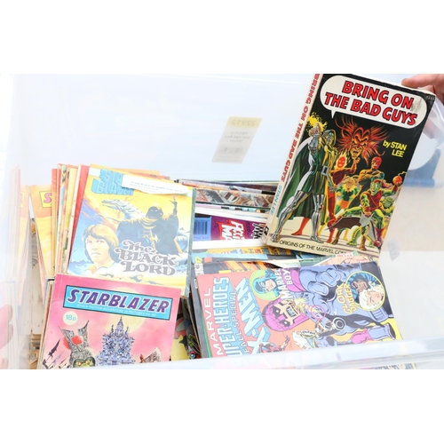 138 - A box of vintage comics to include Toxic (1991), 200AD Judge Dredd (1988-1992), Marvel and DC Comics... 