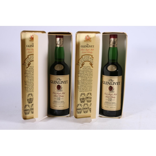 193 - Two bottles of THE GLENLIVET 12 year pure single malt Scotch whisky 40% abv 70cl in Classic Golf Cou... 