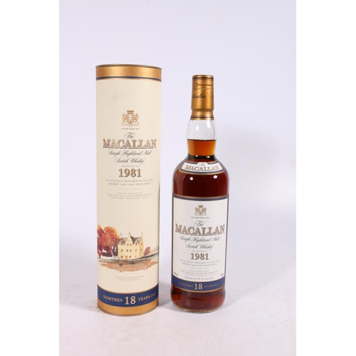 196 - THE MACALLAN 1981 18 year old Highland single malt Scotch whisky 43% abv 70cl boxed. 