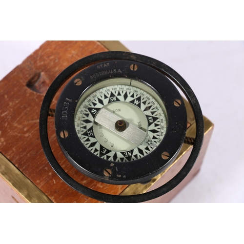 434 - C C Galbraith and Son of New York compass, the bezel stamped 'STAR BOSTON USA 30531' in fitted brass... 