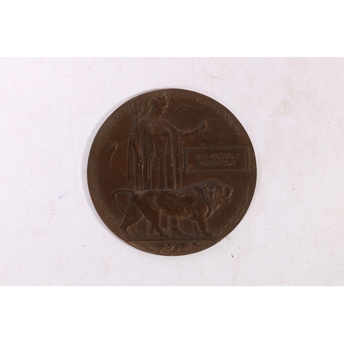 450 - WWI bronze death plaque or dead mans penny for Ian Gordon Robertson.