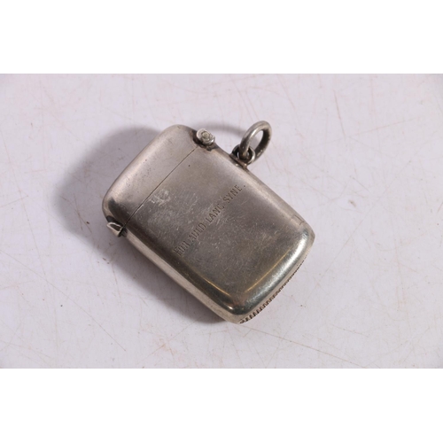 464 - Victorian silver vesta case with inscription 