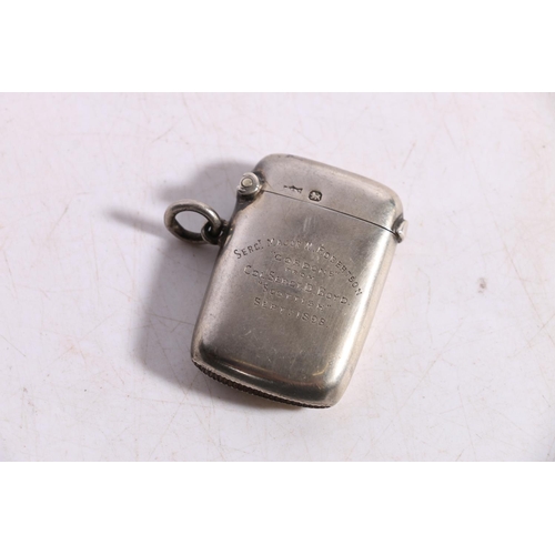 464 - Victorian silver vesta case with inscription 