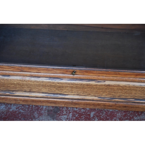 338 - Globe Wernicke oak stacking bookcase, with three glazed sections, on base, with label to each sectio... 