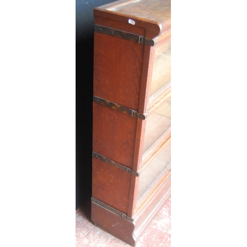 339 - Globe Wernicke oak stacking bookcase, with three glazed sections, on base, with label to each sectio... 