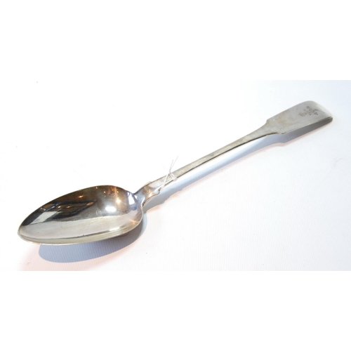 18 - Greenock: silver serving spoon of fiddle pattern, crested, by James Summers, c. 1810, 31cm, 96g or 3... 