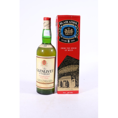 158J - BLAIR ATHOL 8 year old pure malt Scotch whisky 75cl 40% abv boxed and THE GLENLIVET 12 year old unbl... 