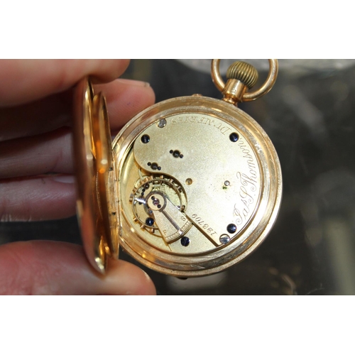 454 - 18ct gold cased full hunter keyless pocket watch by James Thomson of Dumfries, the dust cover with i... 