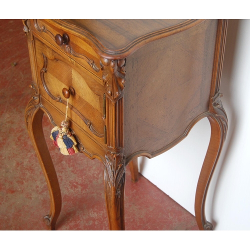 346 - French-style walnut pot cupboard, the shaped top above a short drawer and cupboard door, on acanthus... 