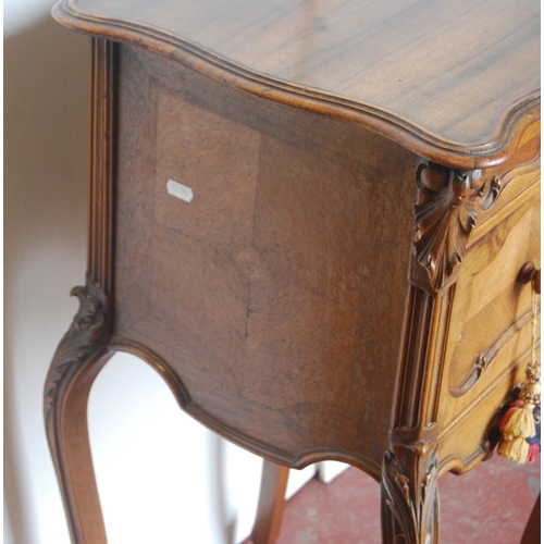 346 - French-style walnut pot cupboard, the shaped top above a short drawer and cupboard door, on acanthus... 